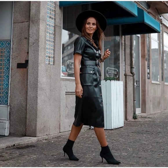 Zara Faux Leather Snap Front Dress Black - Picture 5 of 10